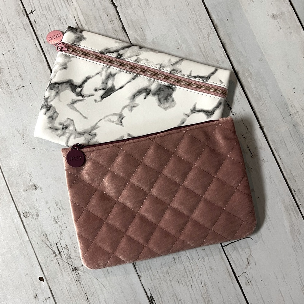 Ipsy Coordinating Cosmetic Bag Bundle, Set of 2, Velvet Rose & White Marble